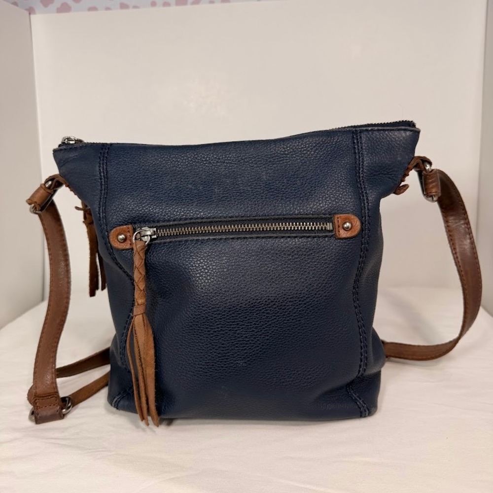 The Sak Ashland Crossbody Navy Hobo Shoulder Bag Leather Purse Distressed Worn - Picture 2 of 13